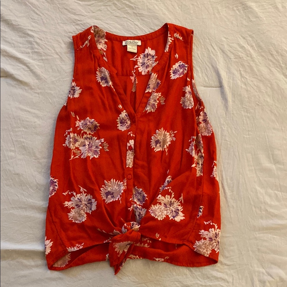 Floral Red Sleeveless Top